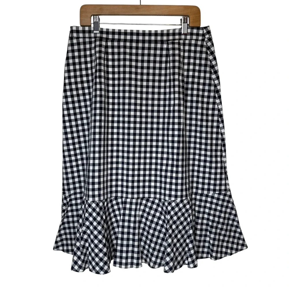 Talbots Gingham Ruffle Midi Skirt Black White NEW size 12 - Picture 5 of 8